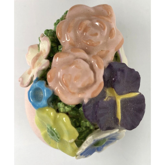 Vintage Unique Mini Ceramic Pink Egg with 3D Flower Applique SKU PB188-6 - Picture 3 of 5